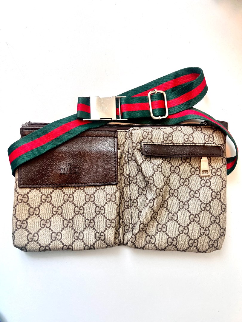 Auth Gucci GG Canvas Monogram Waist Belt Bum Bag Fanny Pack Sherry