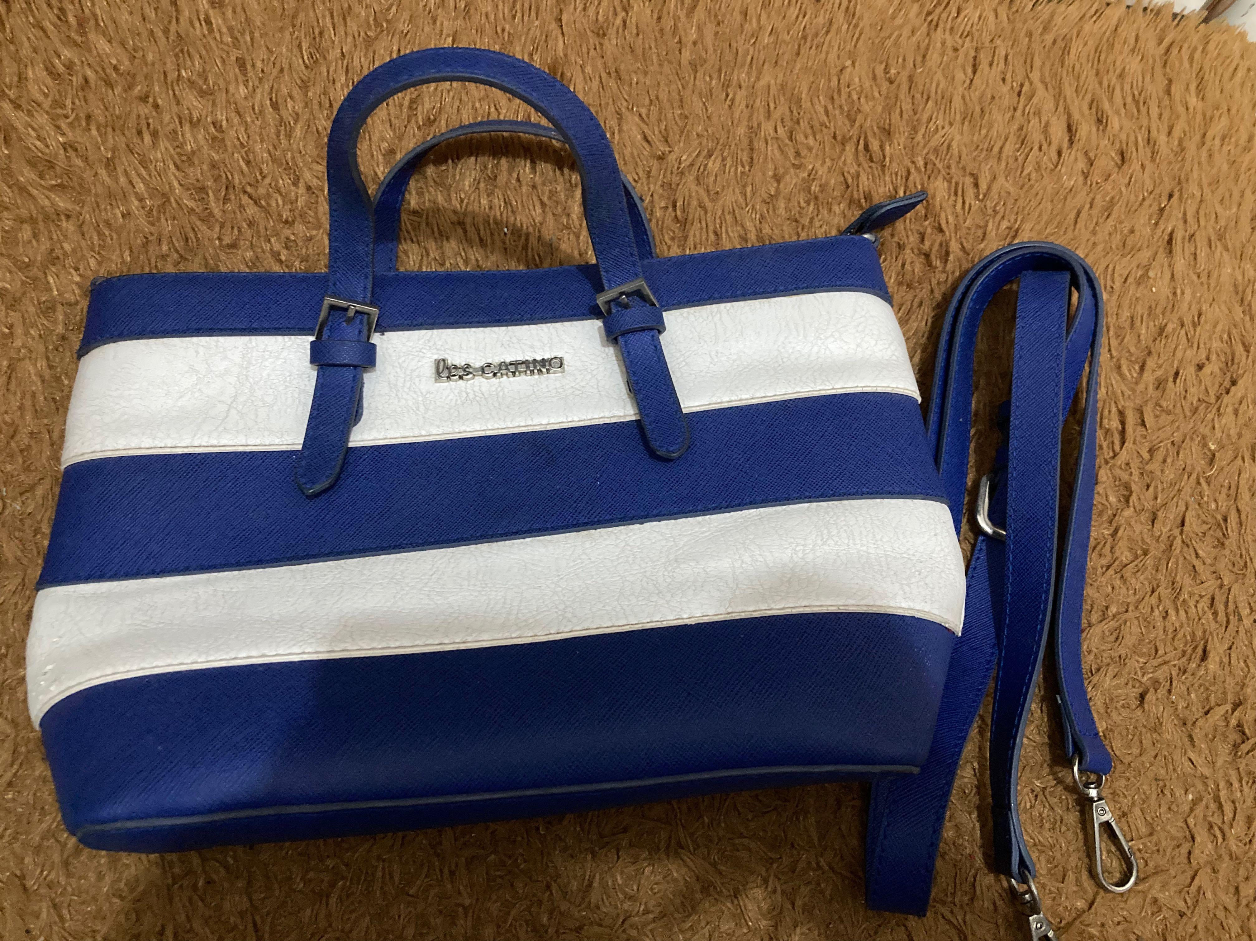 Hand Bag Les Catino Biru Putih Navy, Fesyen Wanita, Tas & Dompet di