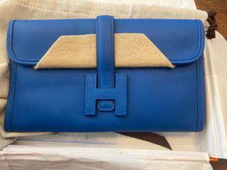Hermes Jige Duo Wallet / Clutch Blue Zanzibar New w/Box