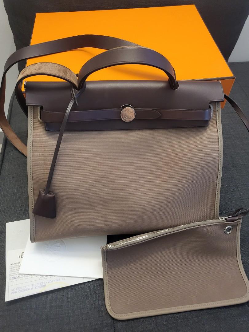 Hermes Ebene Etoupe Canvas and Leather Herbag Zip 39 Bag