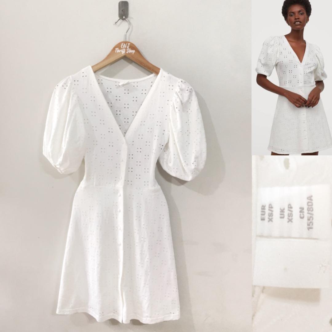 H&m white button dress hot sale