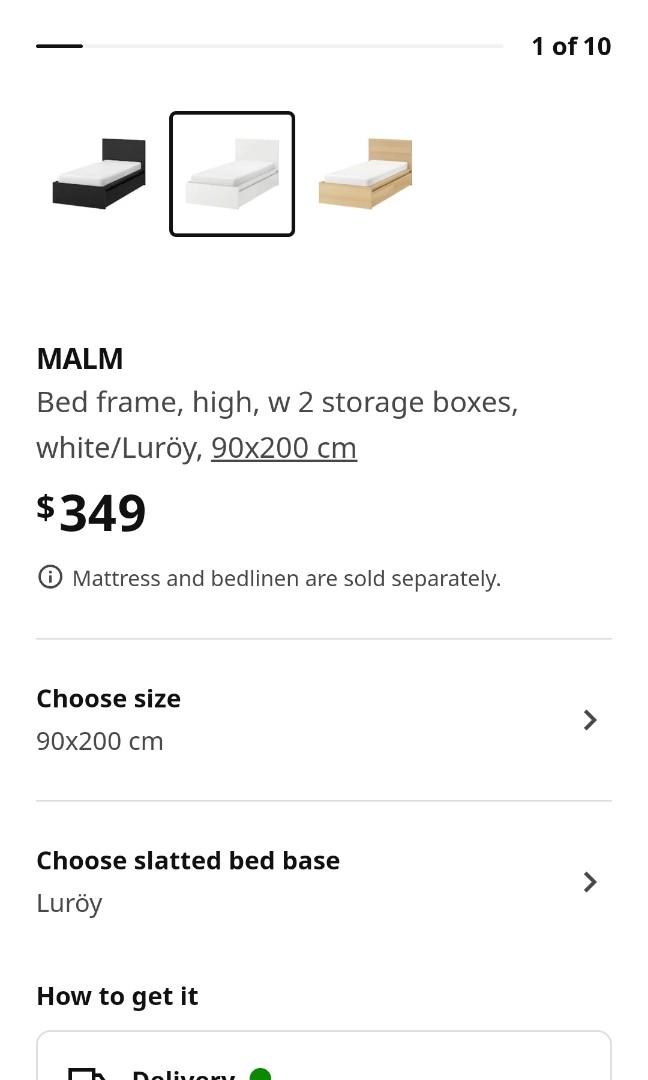 Ikea MALM single bed frame w 2 storage box, Furniture & Home Living