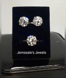jem: 2-Carat Swiss Diamond Martini-Style Setting Earrings & Ring Jewelry Set in Fine Silver - HANDCRAFTED