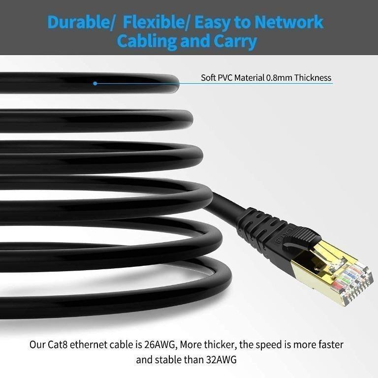 KASIMO 10フィート Cat8 フラットイーサネットケーブル 高速フラットインターネットネットワークLANケーブル 40Gbps 2000MHz  世界的に