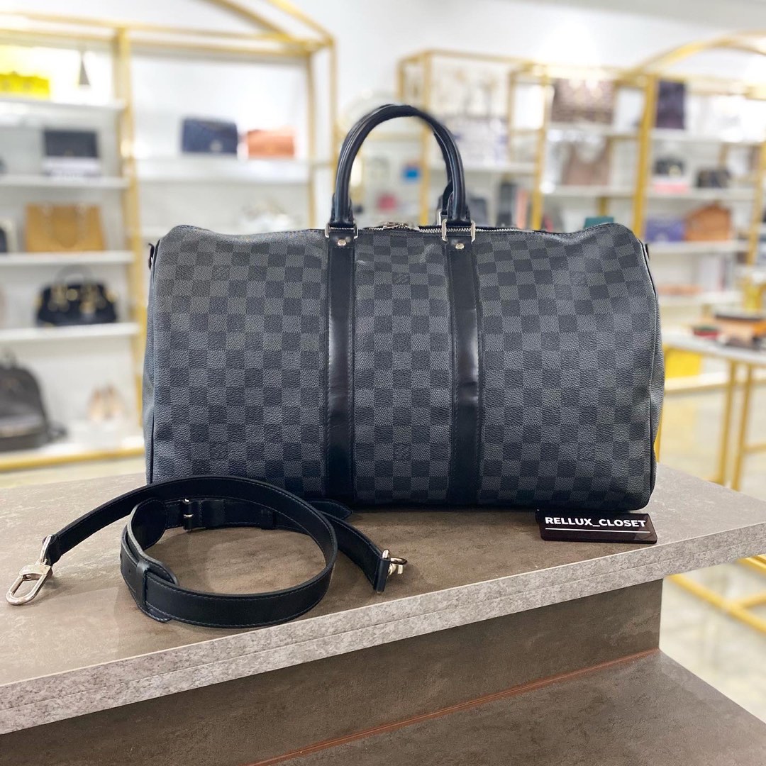 LV Keepall 45cm Damier Graphite Coated Canvas with Leather and