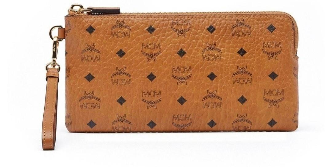 MCM Tech Pouch In Visetos Original Cognac Women s Fashion Bags