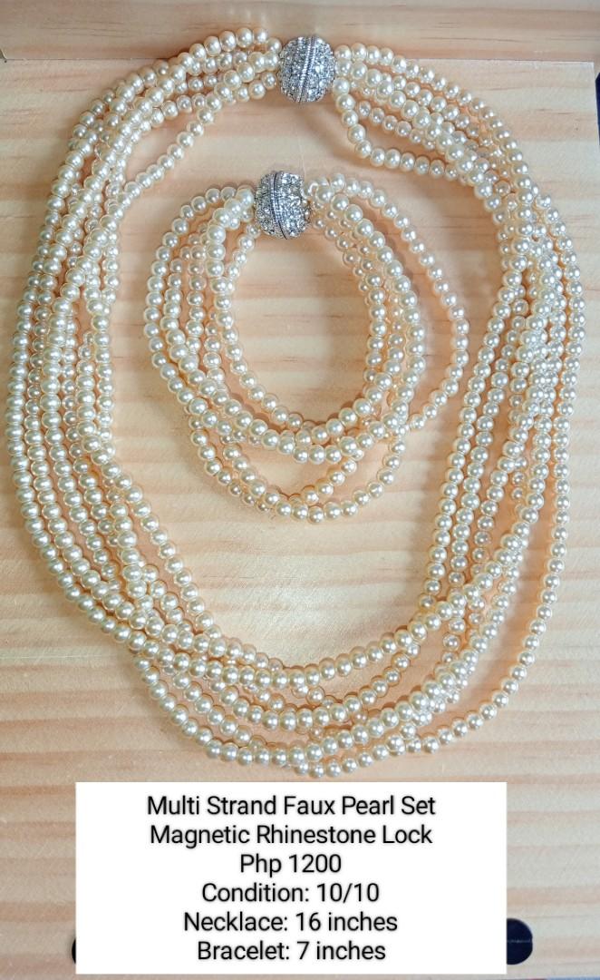 Multi Strand Faux Pearl Necklace with Magnetic lock Women s