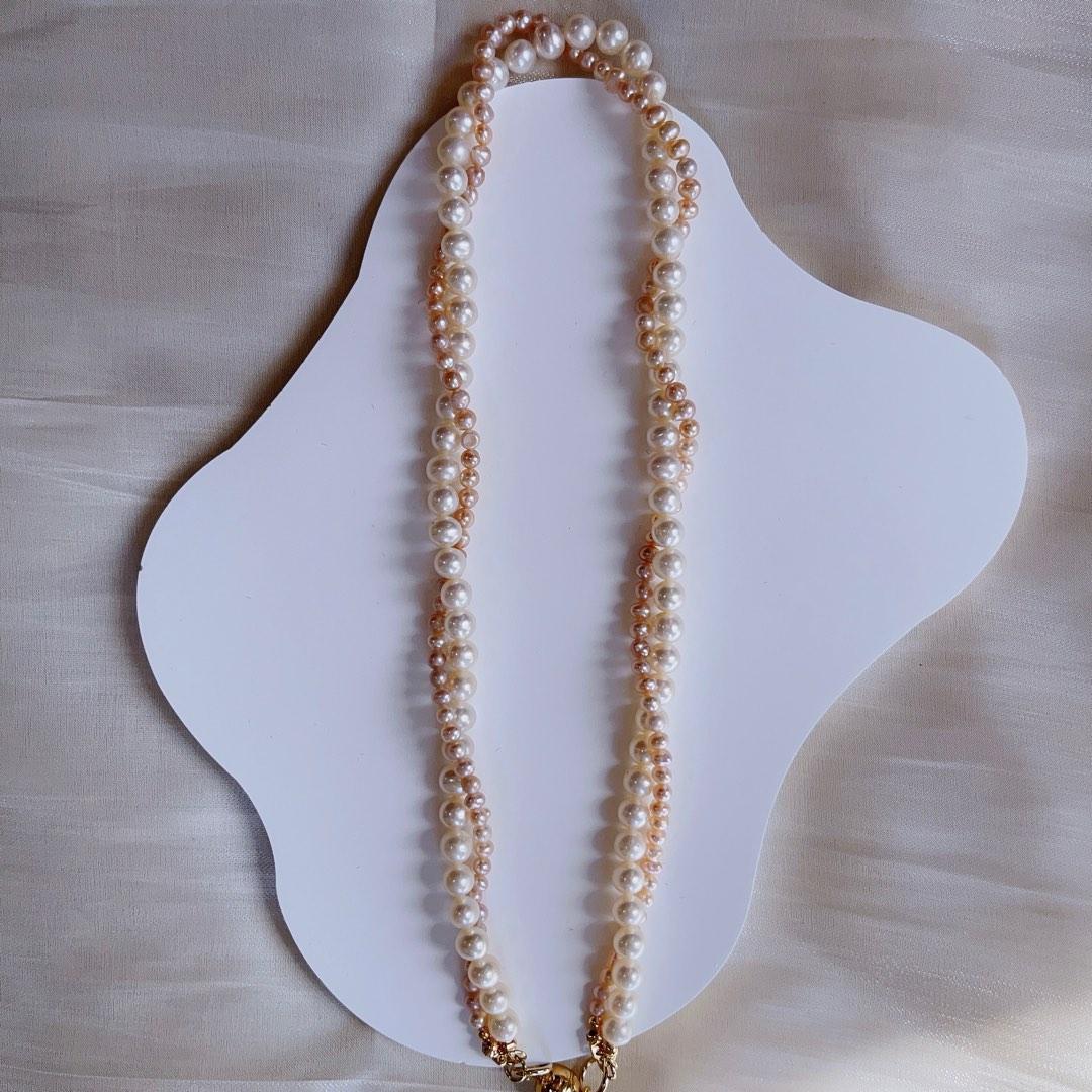 Double layered pearl necklace store