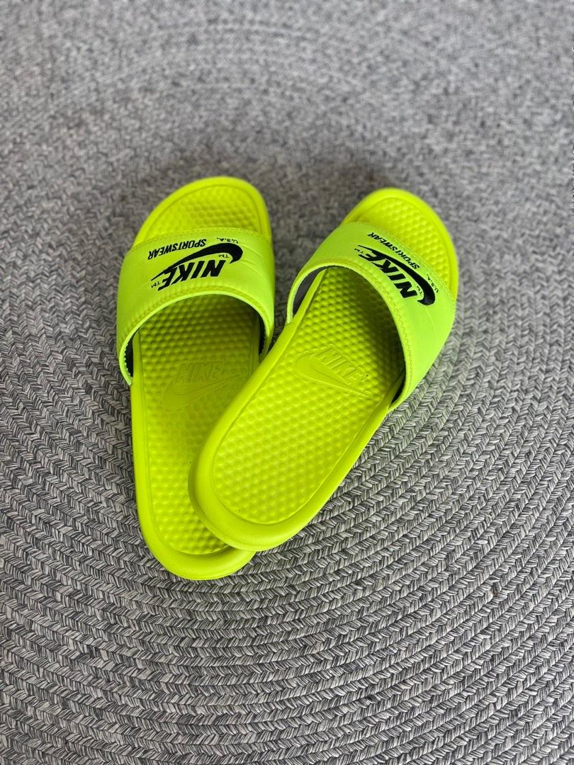 yellow nike slides