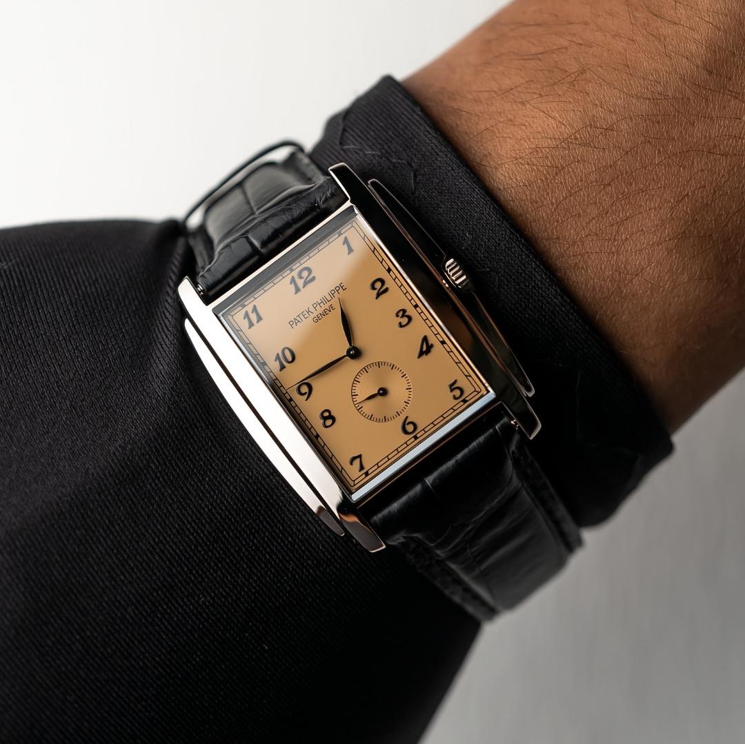 [SOLD - DM to SOURCE] Patek Philippe PP Gondolo White Gold Salmon dial 5124 (Category: Watches) located in Singapore. Submitted by calibre65 (Listing ID 1188304243, Image 3). Description: This piece has been SOLD. DM us and we can source a similar piece for you! Patek Philippe PP Gondolo White Gold Salmon dial Reference Number: 5124 Condition: Like New No box, no papers Dated: Nil Size: 33x43mm Case material: White Gold Strap material: Leather --