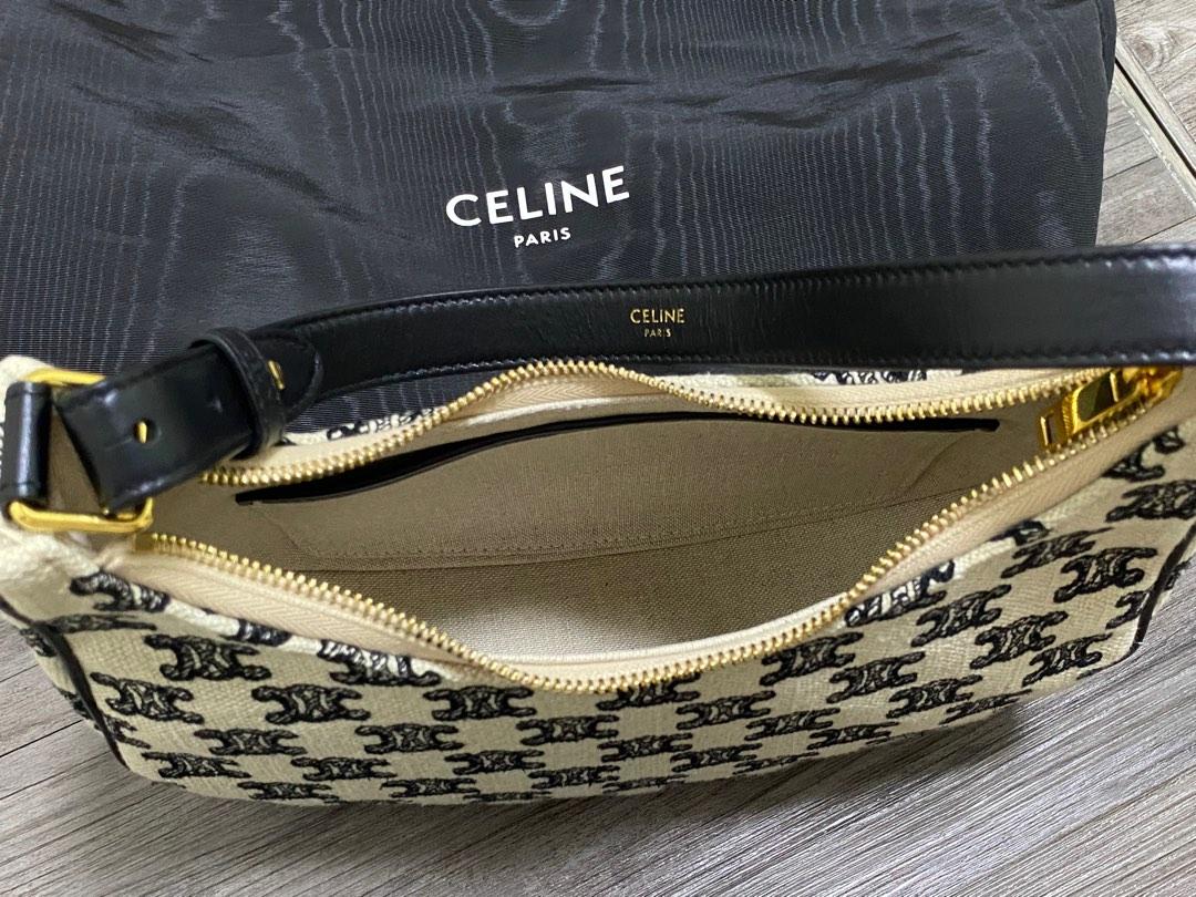 Celine Ava Bag In Textile With Triomphe Embroidery in Black
