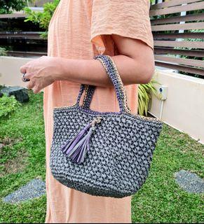 Raffia Yarn W Criss Cross Stitch Tote Bag Size 20cmDia x 36cmH