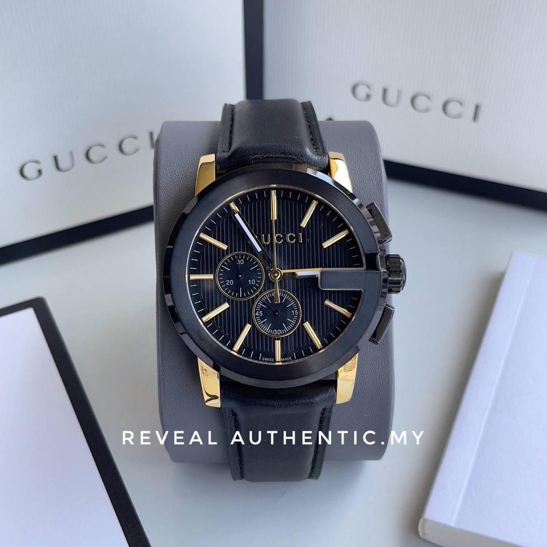 READY STOK Gucci G Chrono Quartz Black Dial Stainless Steel Leather Strap 44mm YA101203 Men s Fashion Watches Accessories Watches on Carousell