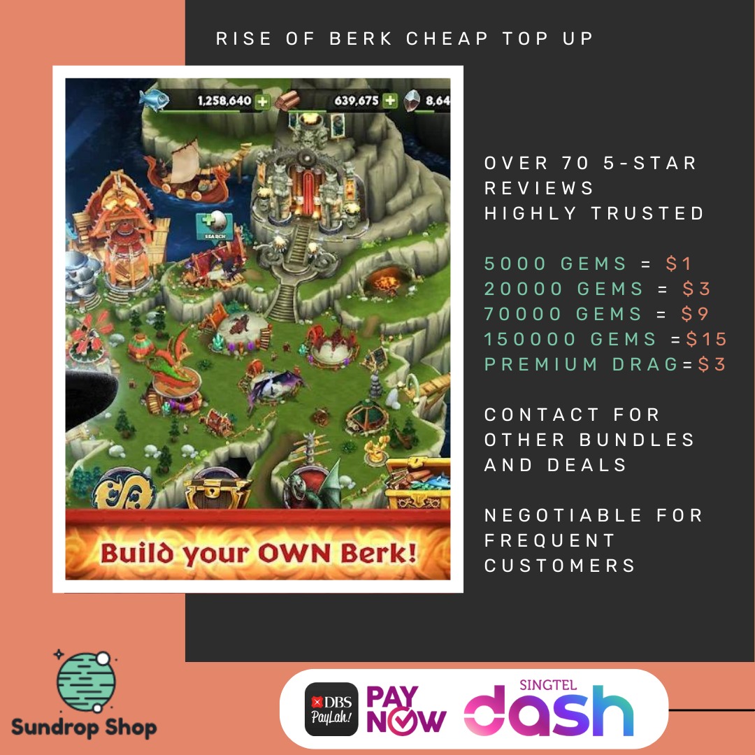 Rise of berk account and cheap top up, Video Gaming, Gaming Accessories,  In-Game Products on Carousell