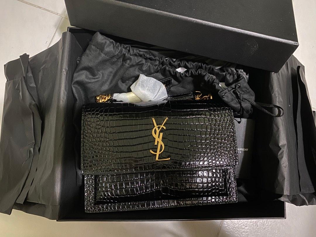 Authentic YSL Saint Laurent Sunset Croc Bag Gray Medium, Luxury, Bags &  Wallets on Carousell