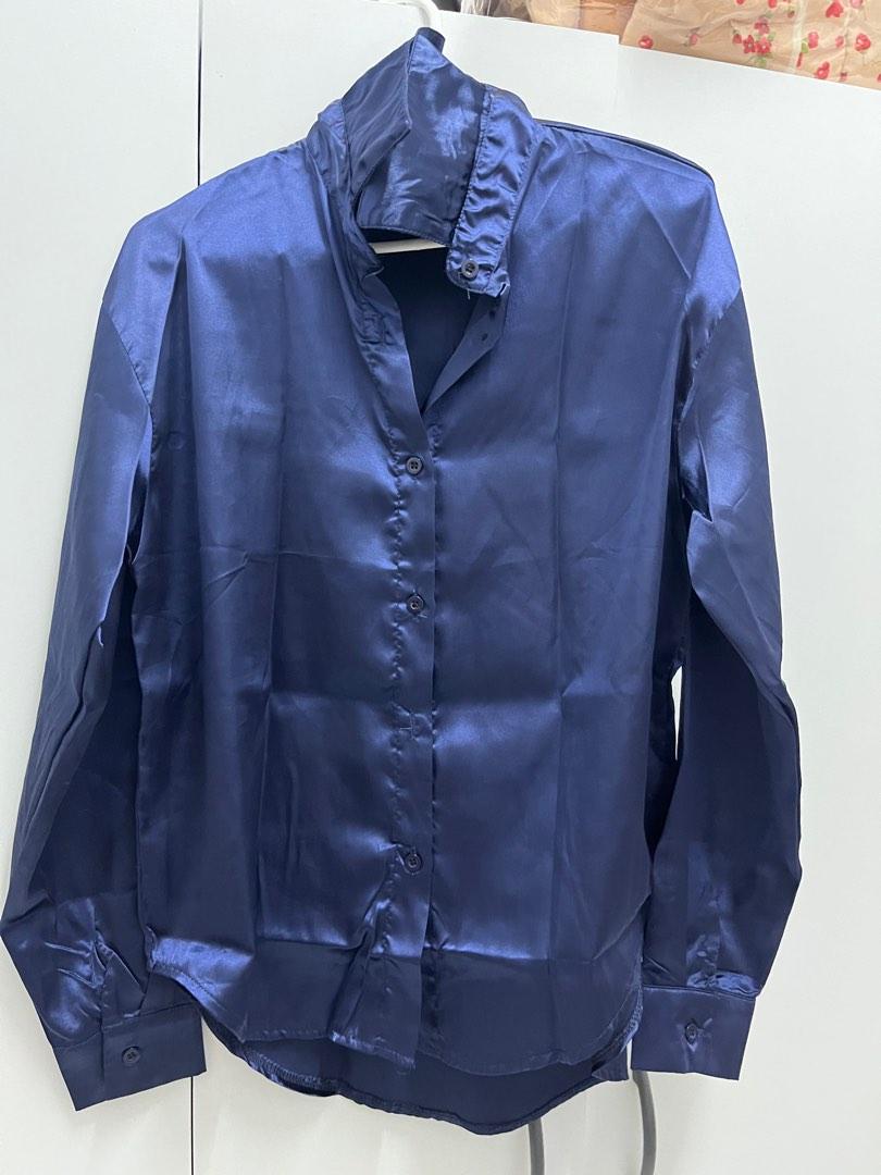 Dark blue clearance satin blouse