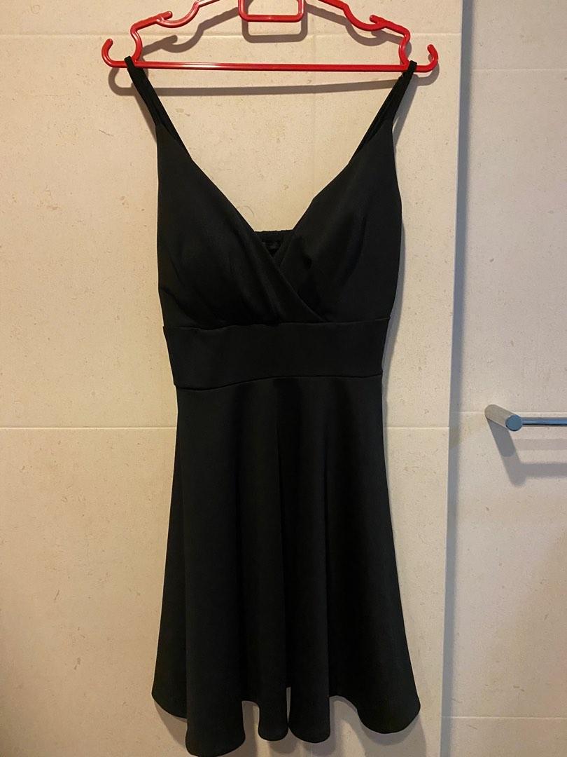 Low cut short black dress sales