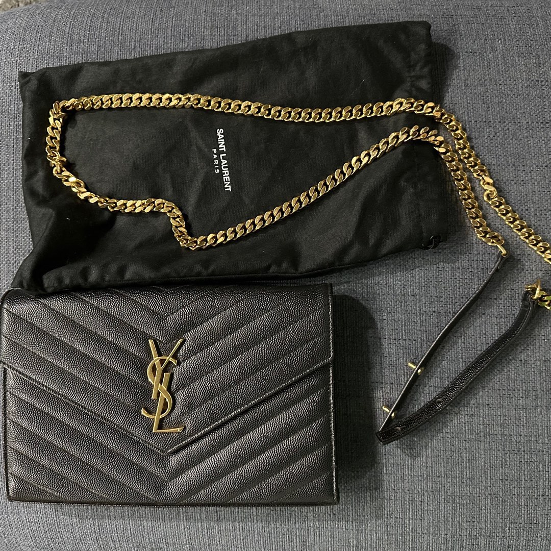 YSL Saint Laurent Envelope Chain Wallet, Luxury, Bags & Wallets on
