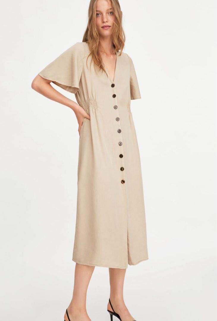 Zara Button Down Nude Dress Women s Fashion Dresses Sets