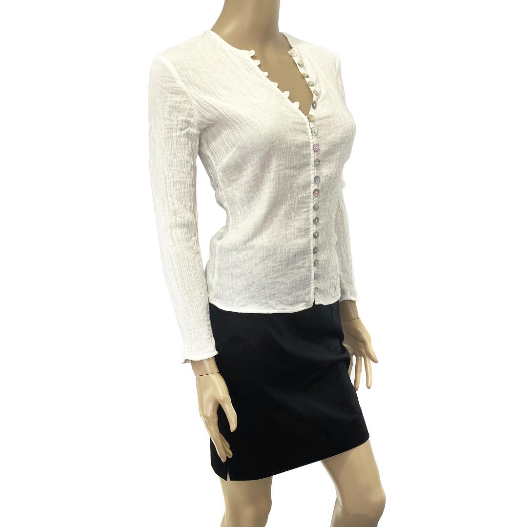 White Plunge Button Front Top - Zamina main image 0