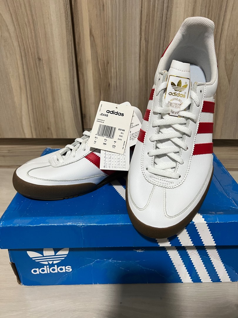 Adidas jeans trainers white red sale