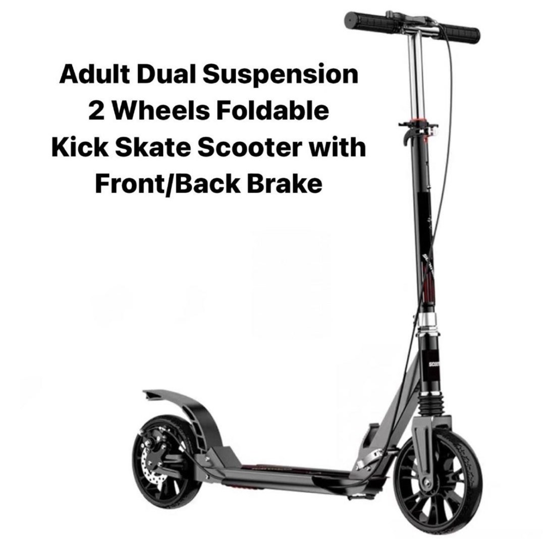 Adult Dual Suspension 2 Wheels Foldable Kick Skate Scooter with