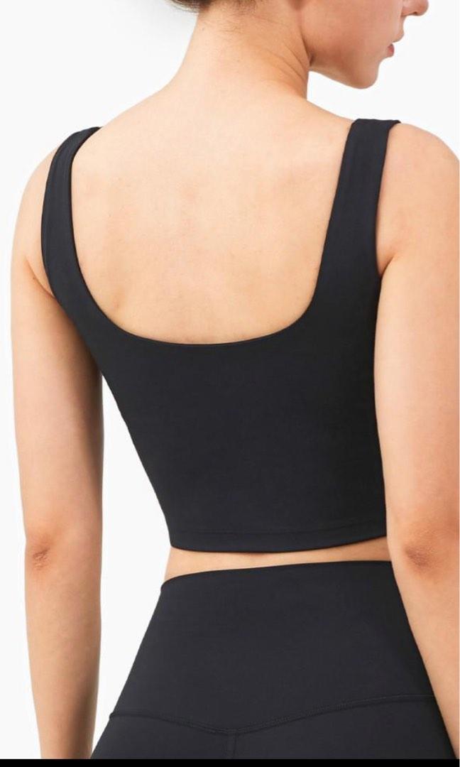 Ribbed Sports Bra Top for Women: Padded Square Neck U Back