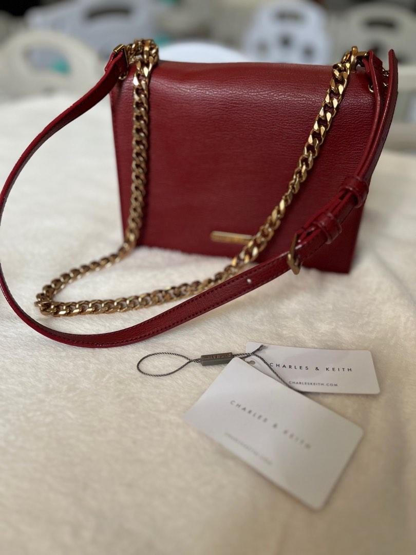 Authentic Charles & Keith Chain Trim Crossbody Bag, Women's Fashion