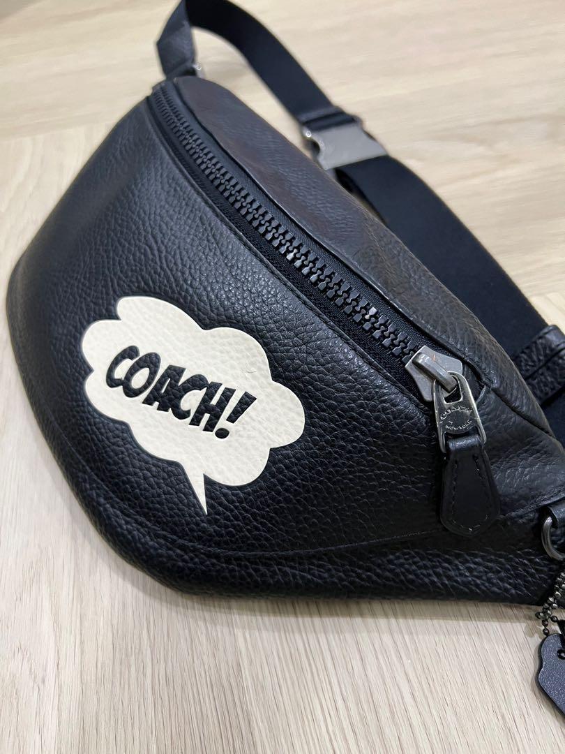 COACH Mens Warren Belt Bag In Leather, QB/Charcoal Black, Warren