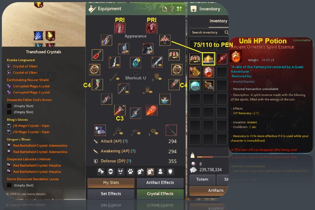 Black Desert Online Account [SEA] 294 AP UNLI HP POT PEGASUS