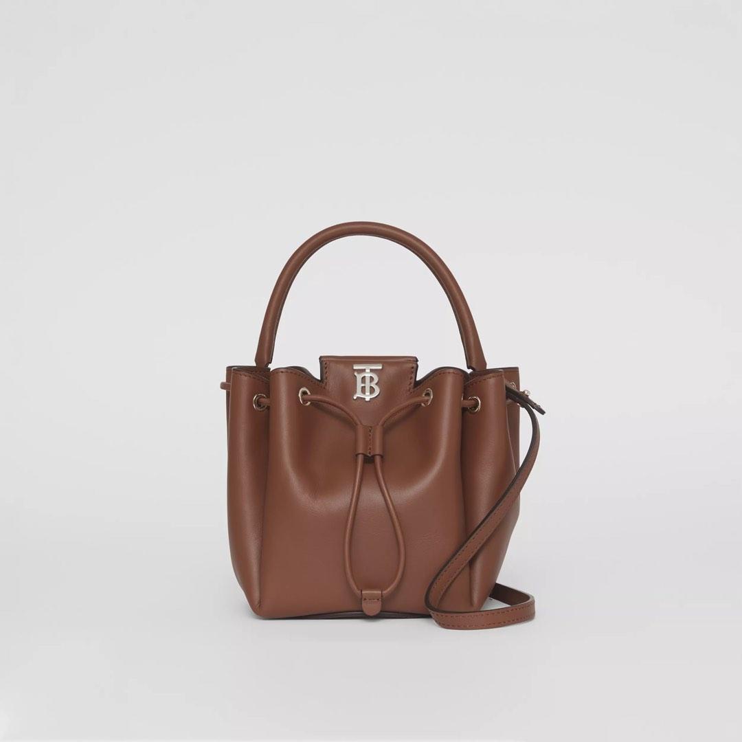 Burberry monogram motif leather brown bucket bag