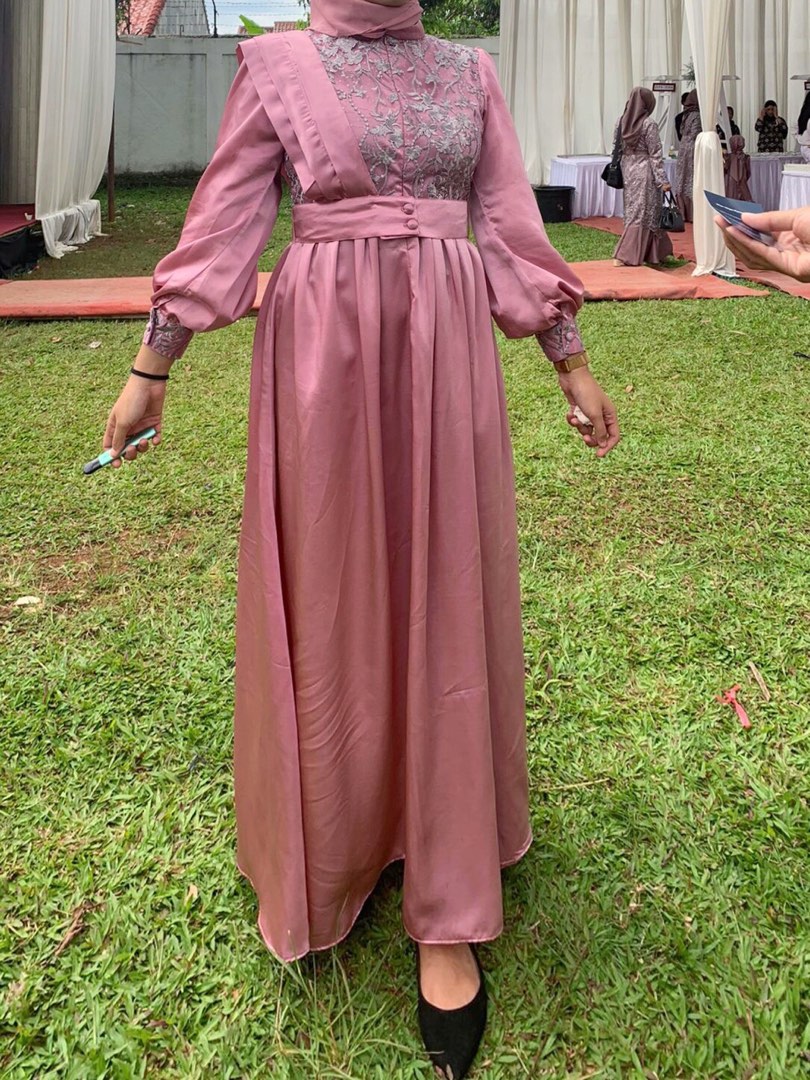 Dress Pink Bridesmaid Hijab Dress Dress Kondangan Hijab Fesyen