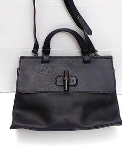 GUCCI VINTAGE '90s ICONIC BAMBOO TOTE BAG NYLON LEATHER GG BLACK ITALY