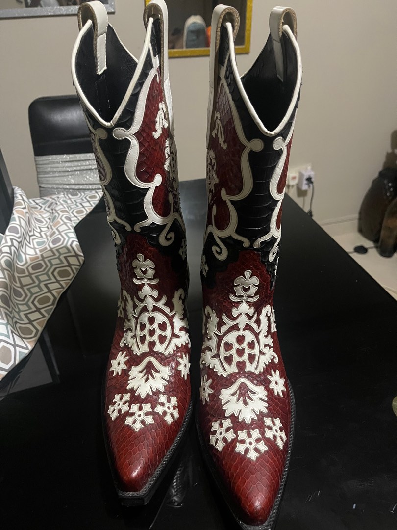 Gucci Multicolor Cutout Python Leather Cowboy Boots Size 41 Gucci