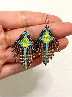 Gun metal seed beads fringe earrings