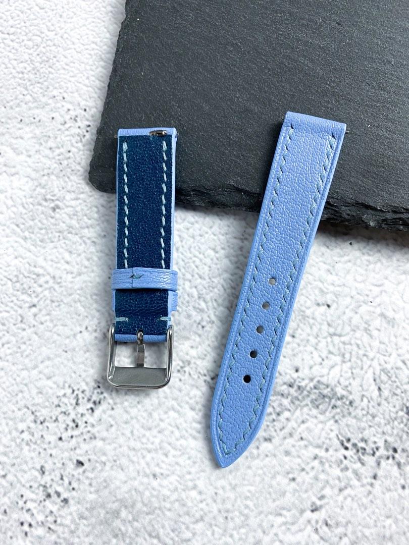 Handmade Pastel Baby Blue Bleu Vista Chevre Watch Strap for Cartier Tank S