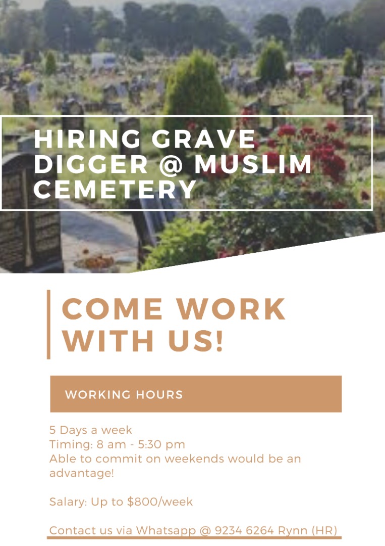 Hiring Gravedigger at Muslim Cemetery, Jobs, Cleaning on Carousell