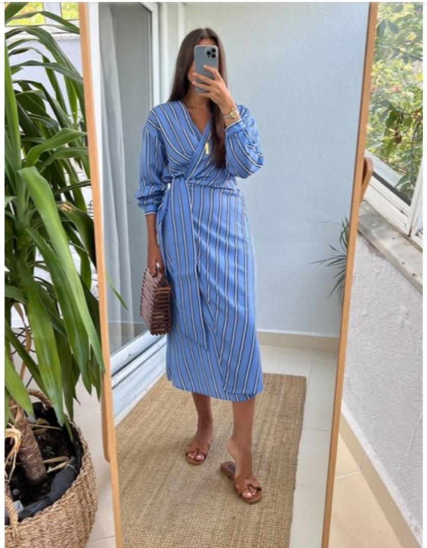 H&m striped wrap dress discount