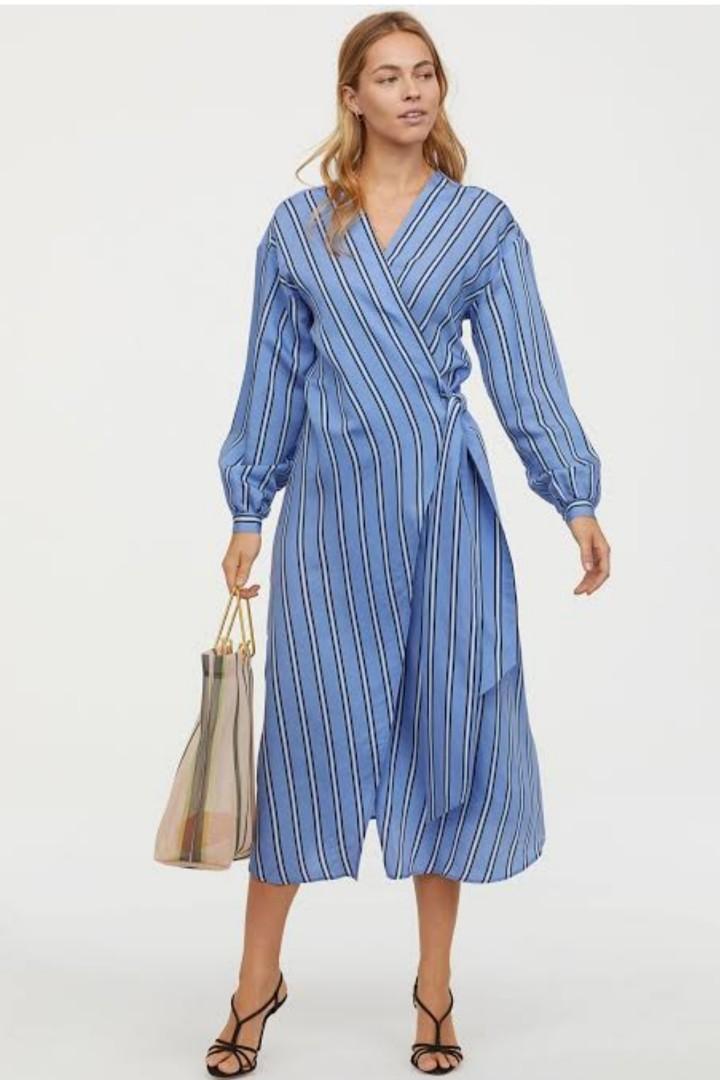 H M stripes wrap front dress Women s Fashion Dresses Sets Dresses on Carousell