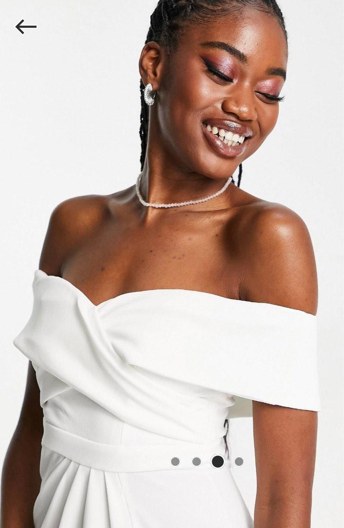 Little mistress wrap bardot maxi prom dress in white Women s