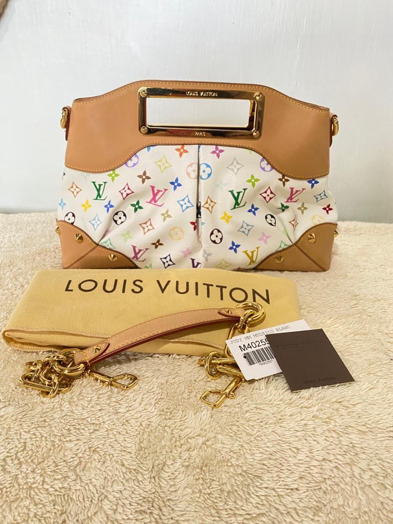 AUTHENTIC LOUIS VUITTON M40255 Monogram Multicolore judy MM Shoulder Bag  Blanc