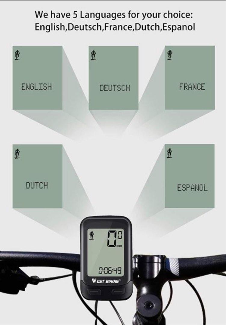M11 West Biking Bike Computer Bicycle Wireless Speedometer Odometer 5 Languages Memory Automatic Wake up Waterproof Stopwatch Speed Tracker with LCD Backlight Cycling Accessories Sports Equipment Bicy...