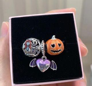 NEW CHARMS!❤️ AUTH PANDORA DISNEY NIGHTMARE BEFORE CHRISTMAS CHARM, VAMPIRE WINGED HEART CHARM , GLOW IN THE DARK SPOOKY PUMPKIN CHARM  2699 take all