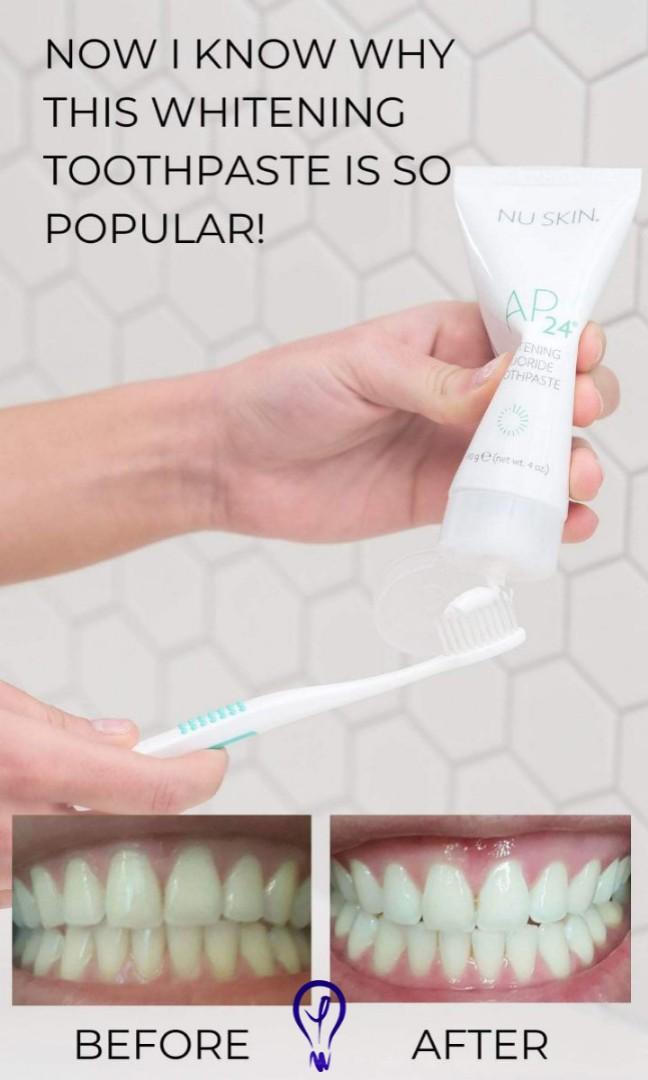 NU SKIN AP24 TOOTHPASTE (Category: Oral Care) located in Quezon City. Submitted by DECLUTTERING_PRELOVED_ITEMS (Listing ID 1191720525, Image 3). Description: whitening fluoride toothpaste vanilla mint flavor can be use 2-3 months.