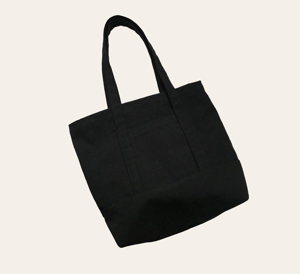 Plain Black Canvas Tote Bag With Pockets Womens Fashion Bags And Wallets Tote Bags On Carousell 