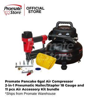 Promate Pancake 6gal Air Compressor 2-in-1 Pneumatic Nailer/Stapler 18 Gauge and 11 pcs Air Accessory Kit bundle