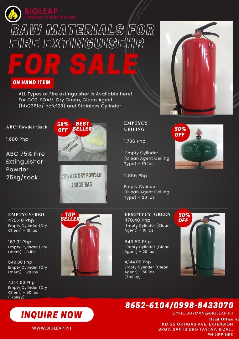 RAW MATERIALS FOR FIRE EXTINGUISHER (Category: Construction & Building Materials) located in Pasig City. Submitted by cyrel.suyman (Listing ID 1191679373, Image 1). Description: 𝐎𝐟𝐟𝐢𝐜𝐞 𝐀𝐝𝐝𝐫𝐞𝐬𝐬: Km 25 Ortigas Ave. Extension Brgy. San Isidro Taytay, Rizal Google or Waze: Bigleap FireSafety Inc 𝐂𝐨𝐧𝐭𝐚𝐜𝐭 𝐔𝐬: 📞09988433070 (Smart) 📞02-86526104 loc. 509 cyrel.suyman@bigleap.ph.