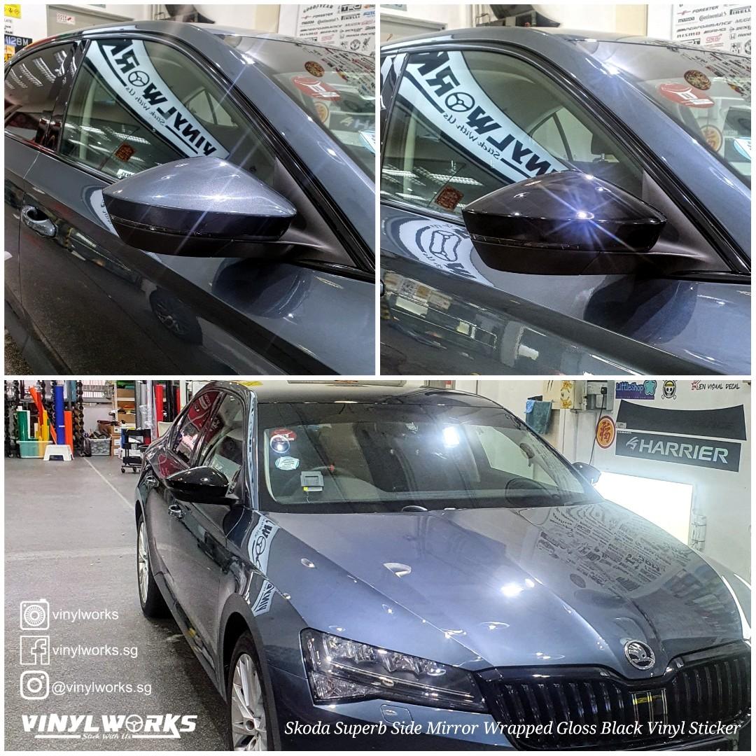 Skoda Superb Side Mirror Wrap Gloss Black Vinyl Sticker, Car