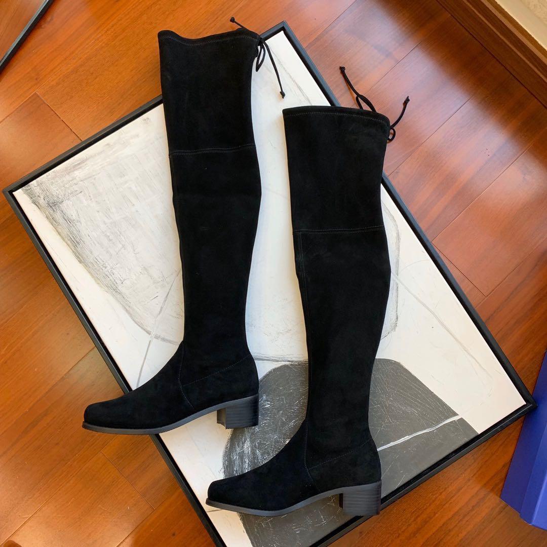 RESTOCKED Stuart Weitzman over the knee midland suede boots authentic suede black winter autumn Women s Fashion Footwear Boots on Carousell
