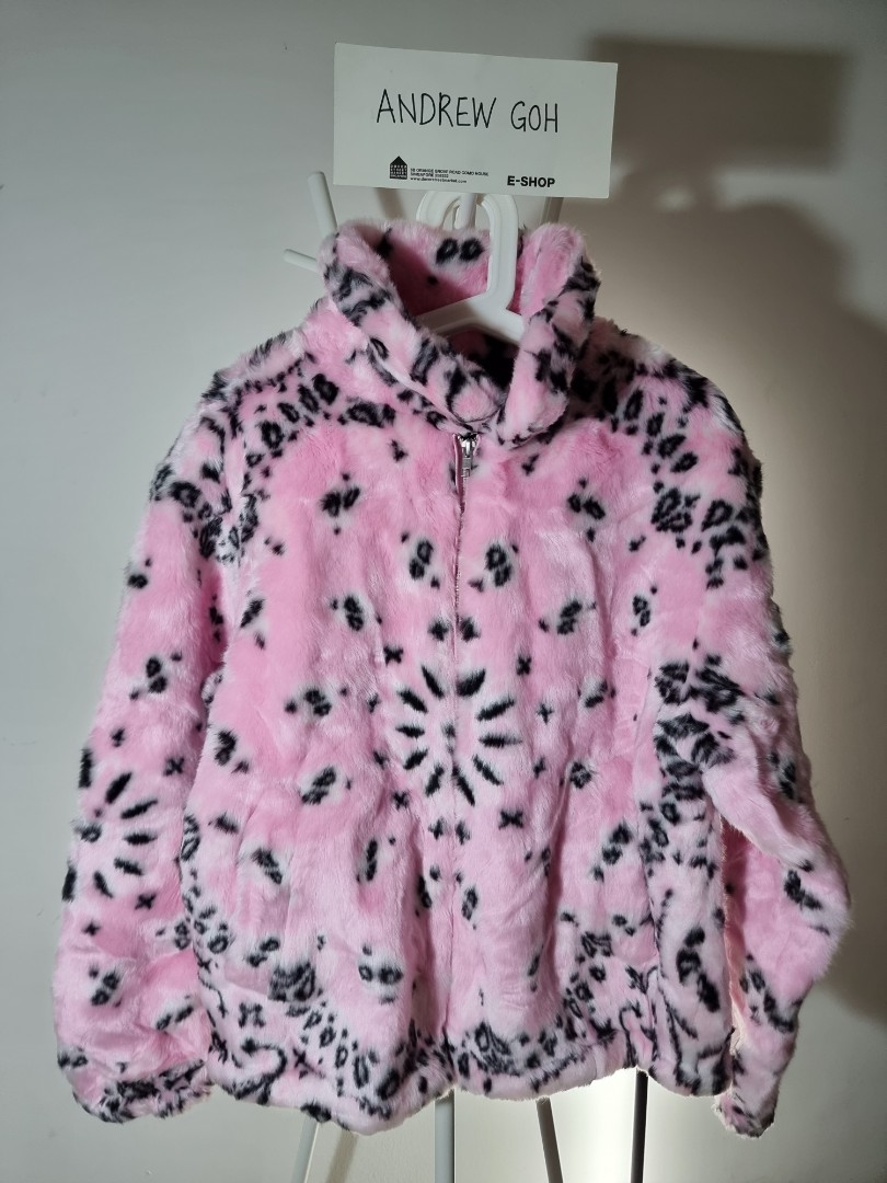 Supreme Bandana Faux-fur Jacket In Pink